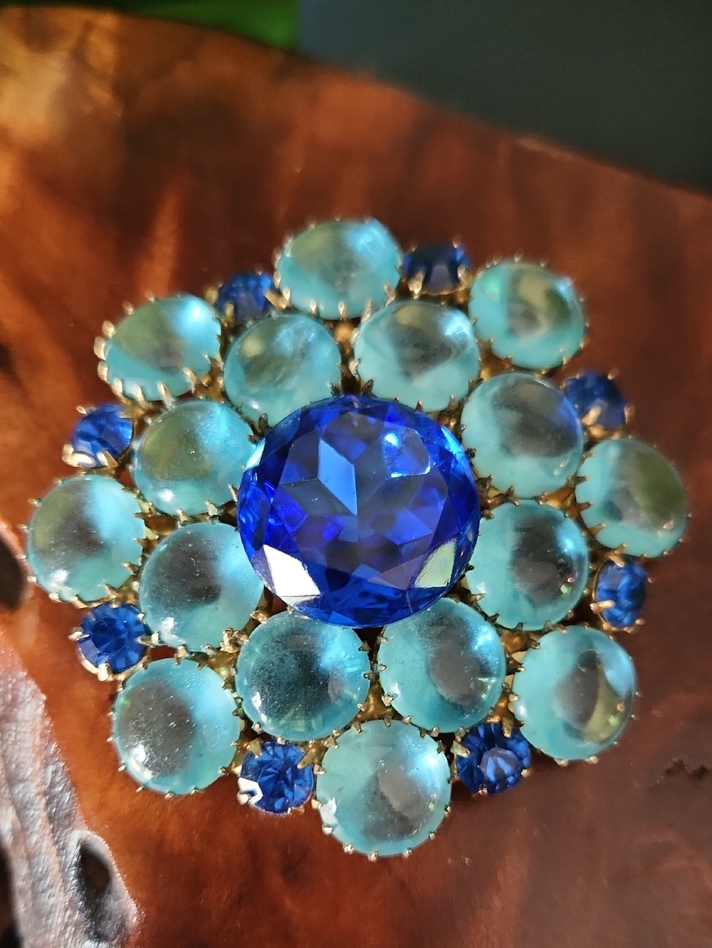 Blue and Aqua Crystal Brooch